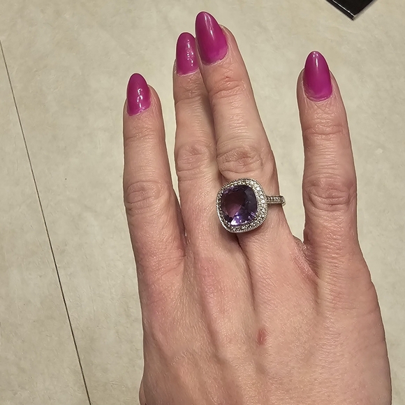 Cushion Cut Amethyst Ring Sterling Silver - Picture 10 of 17